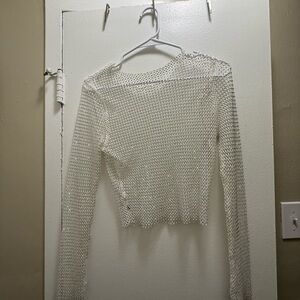 Elegant White Mesh Long Sleeve Top